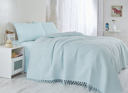 L'essentiel linge de maison Sábana doble de piqué Azul claro